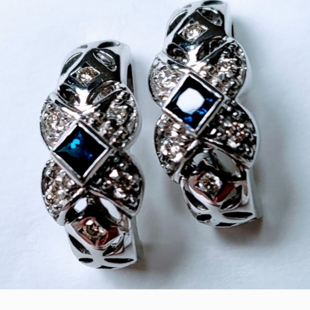 LeVian Diamond & Blue Sapphire White 14K Gold Earrings Authenticated By Poshmark